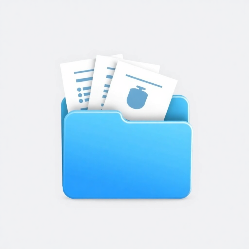 An open folder icon with documents peeking out, symbolizing easy access to files and information retrieval.