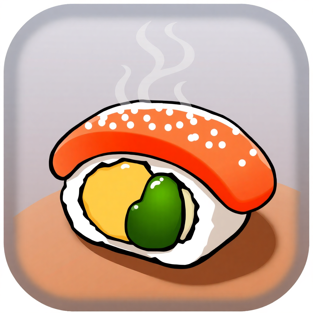 The image shows a sushi icon with a white background. It is an animated image of a food item, likely a sushi, with a variety of colors and textures.