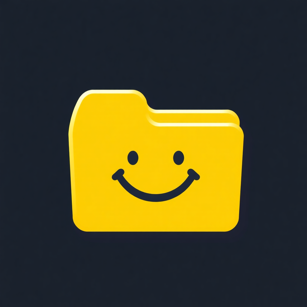 A yellow folder icon with a smiling face on it, giving a cheerful vibe to file organization and management.