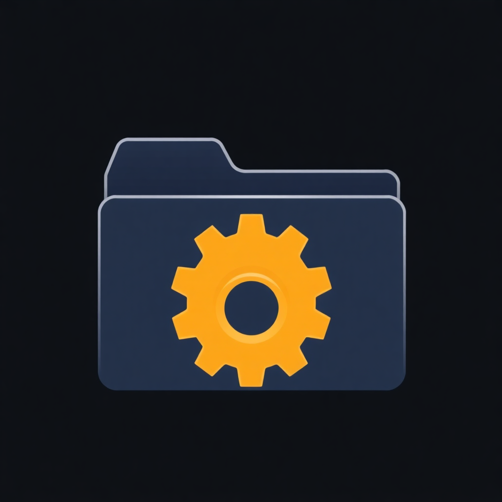 A stylized folder icon with digital gears, suggesting organized efficiency and automation in file storage.