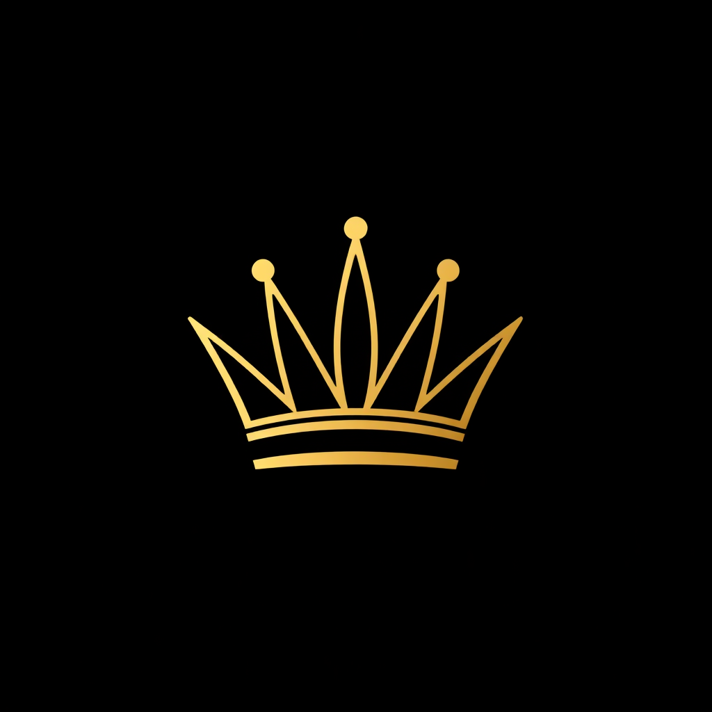 A minimalist crown symbol marked by clean lines and a sleek gold finish, casting subtle shadows on a stark black backdrop for an aura of authority.