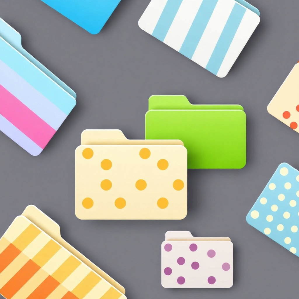 Colorful folder icons, each featuring different patterns like stripes and dots, showcasing creativity in digital storage.