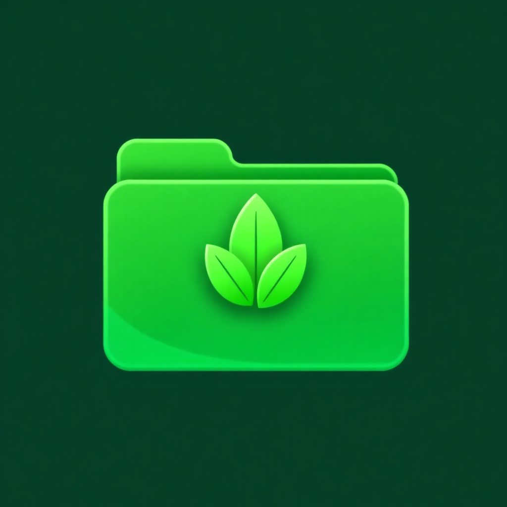 A green folder icon with a subtle gradient effect, showcasing a concept of eco-friendly digital storage solutions.