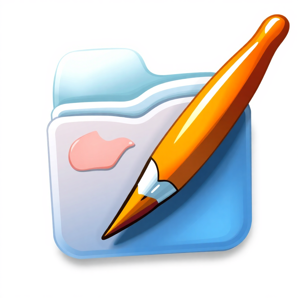 An artistic rendering of a folder icon with a paintbrush, symbolizing creativity and digital art file organization.