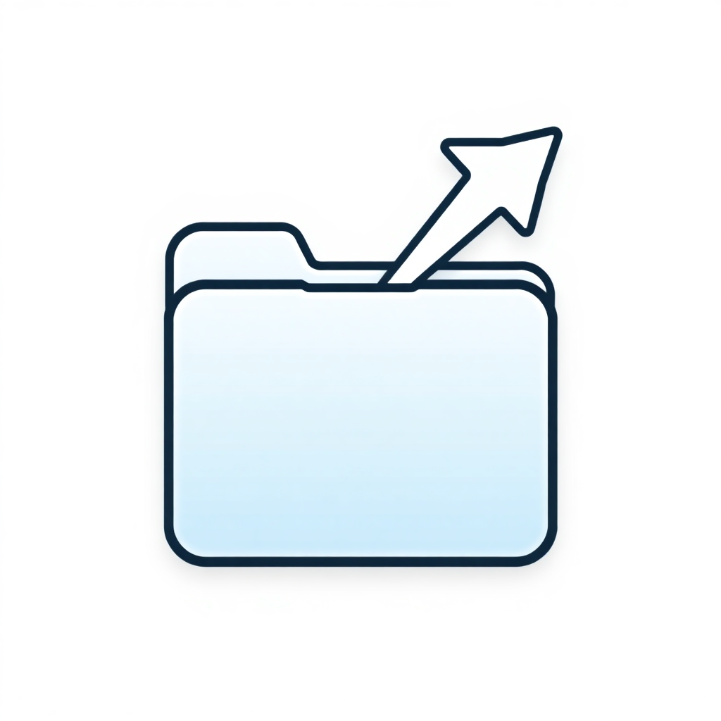 A folder icon with an arrow pointing upwards, indicating file uploading or sending in a digital environment.