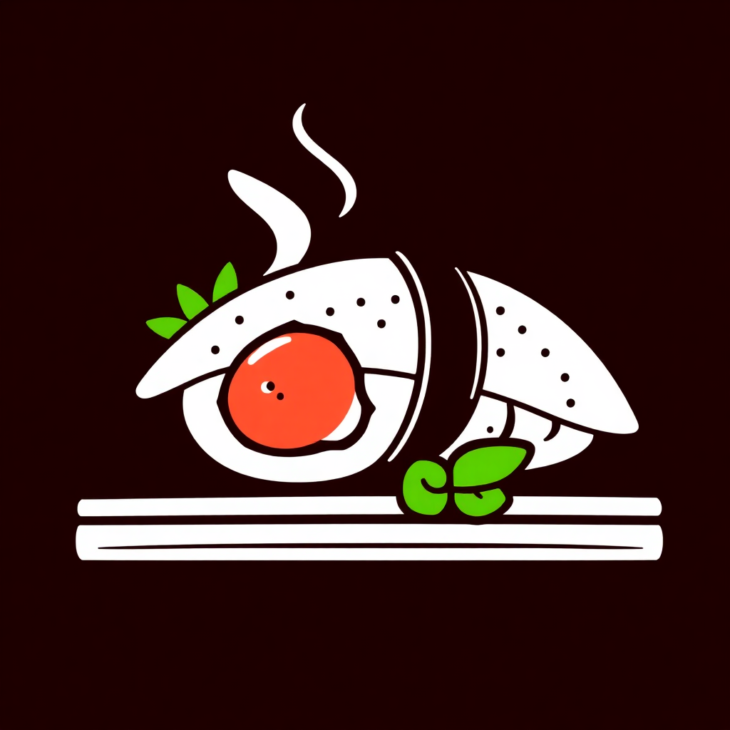 The image shows a sushi roll with a cherry on top of it, set against a dark background. The sushi roll is animated, giving it a lively and vibrant look.