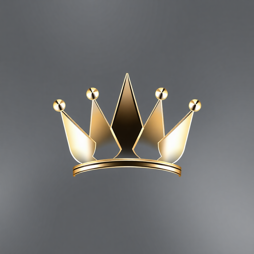 A gleaming crown symbol on a transparent background, its peaked design emblematic of authority and leadership, shining with understated luxury.