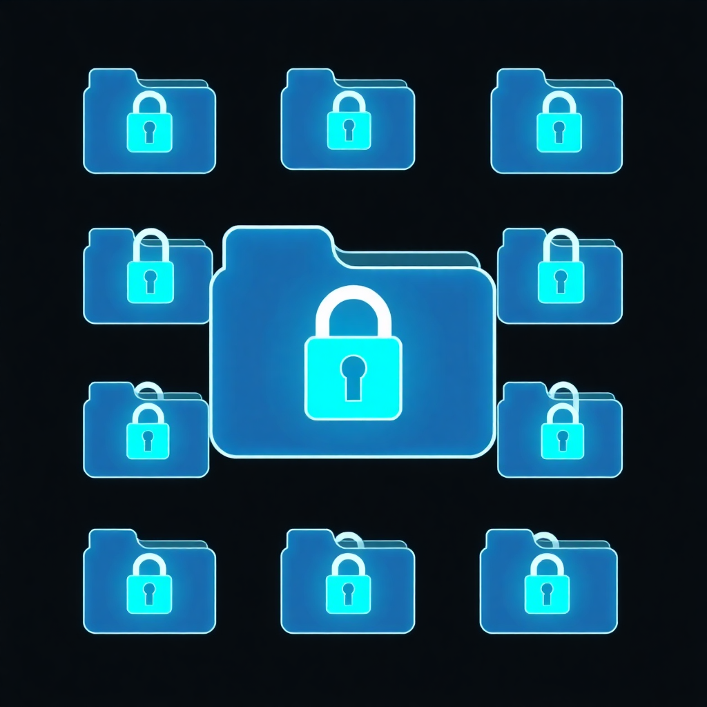 Multiple folder icons with lock symbols, implying secure and protected file storage options in the digital realm.