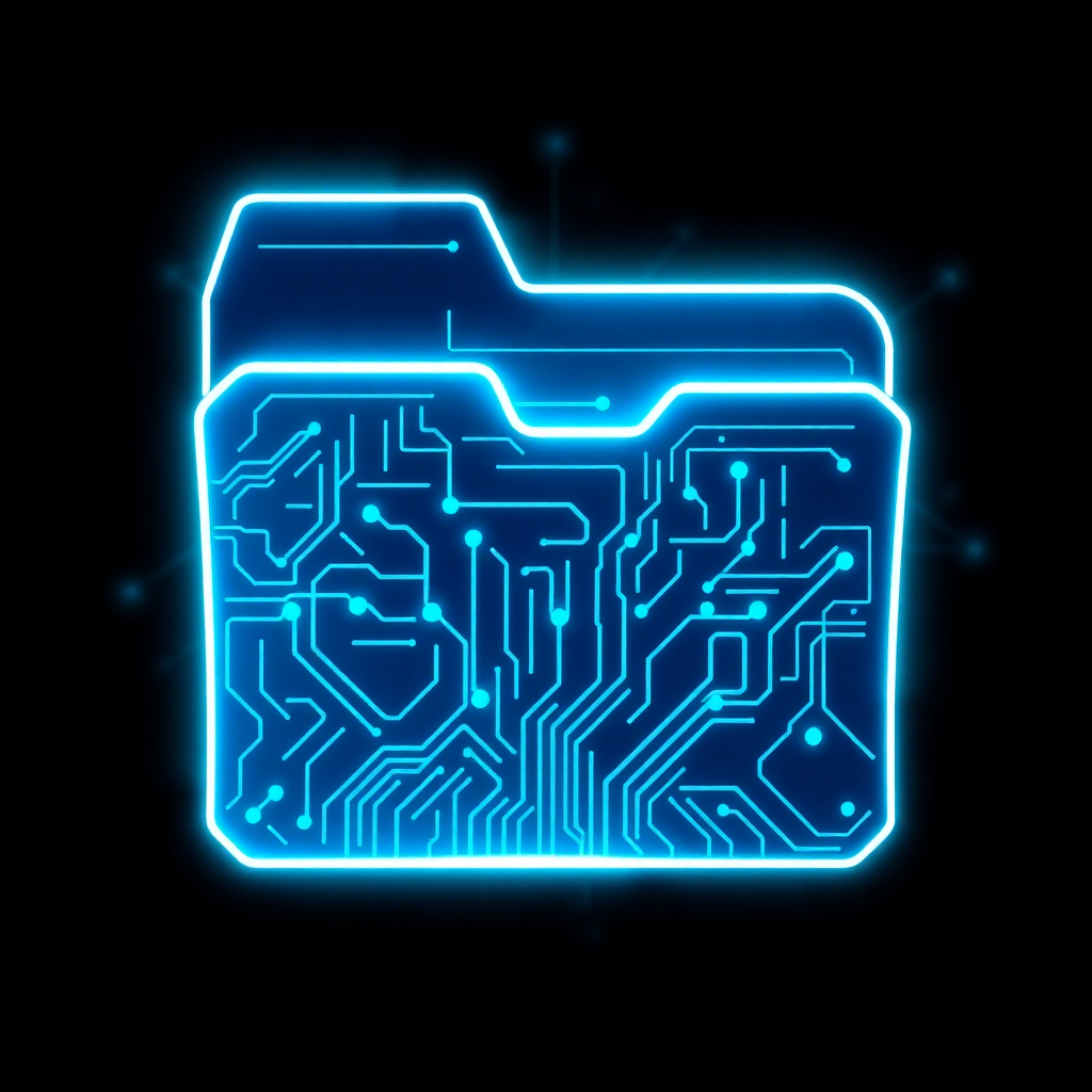 A futuristic folder icon with circuit patterns, representing tech-savvy file management in a high-tech world.