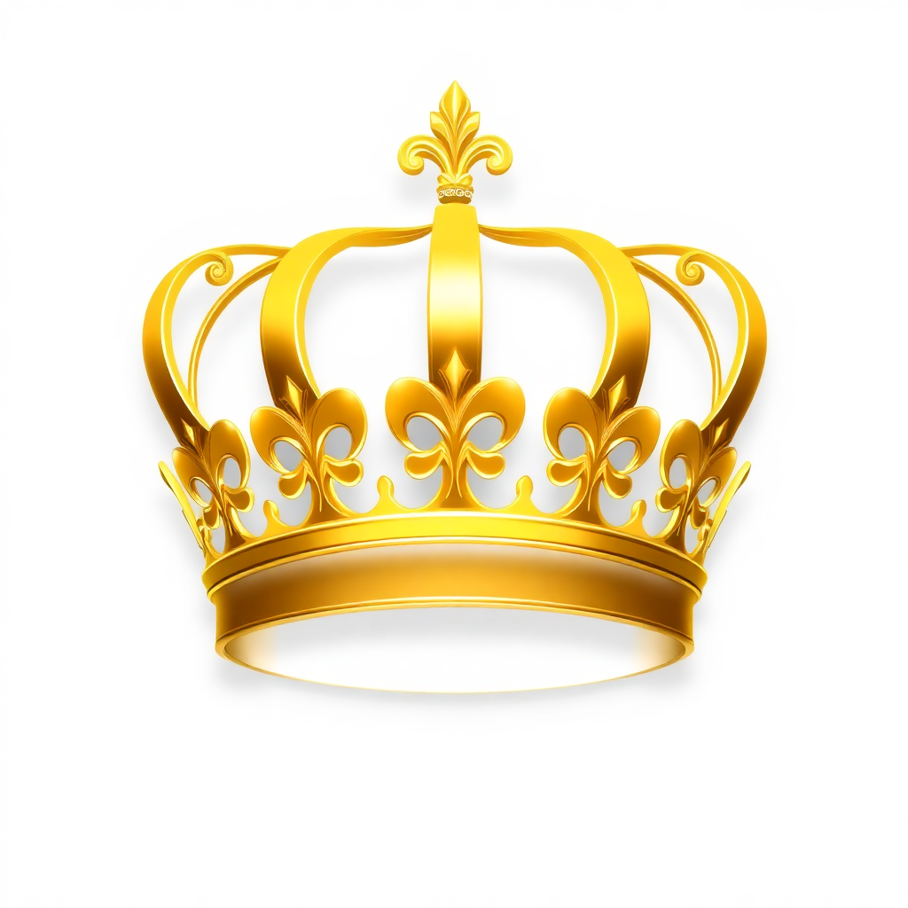 A regal gold crown icon with intricate detailing on its arches set against a white background, shimmering with elegance and symbolizing royalty, power, and luxury.