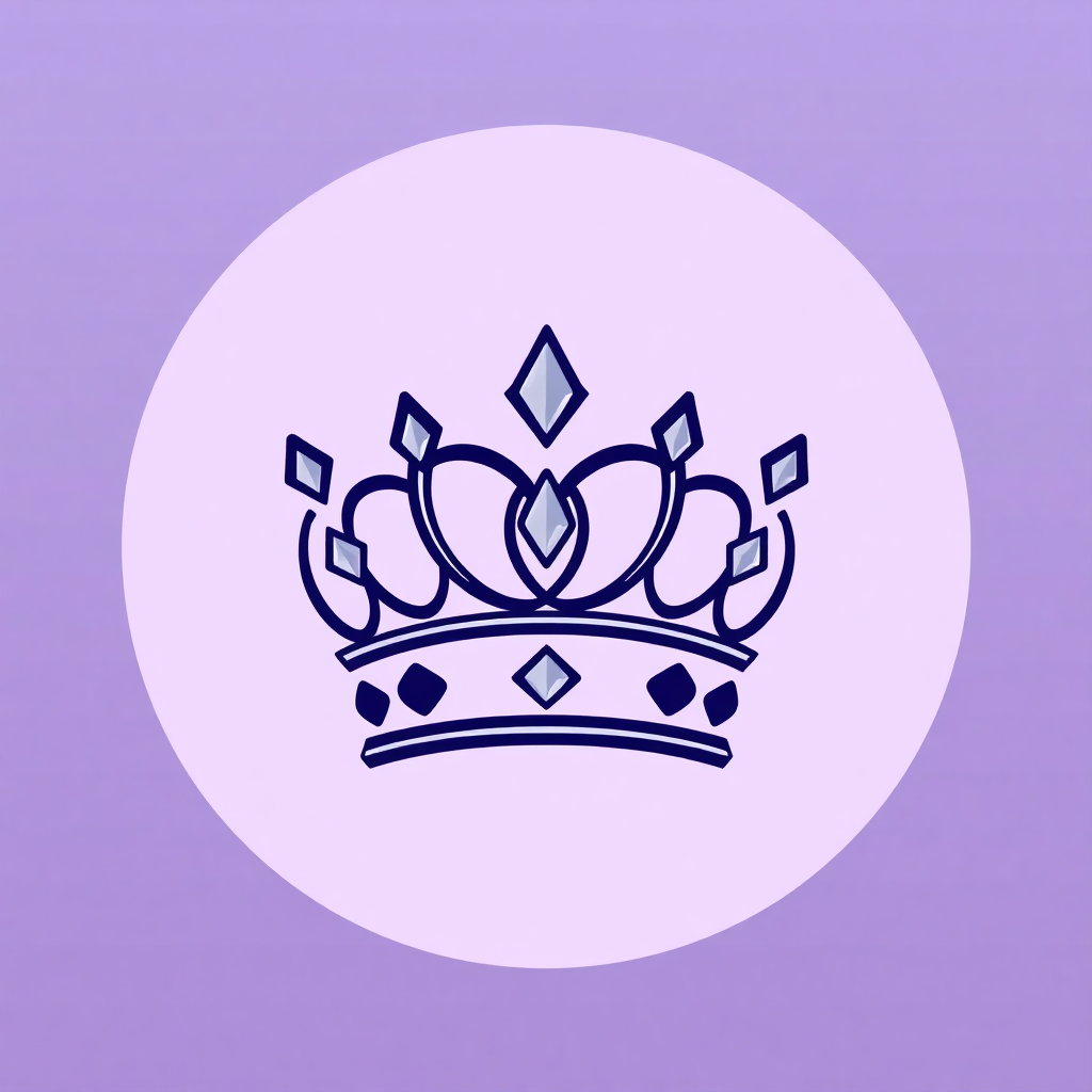 Stylized crown motif with interconnected rings and gems, complemented by a soft lavender background, conveying an essence of understated elegance.